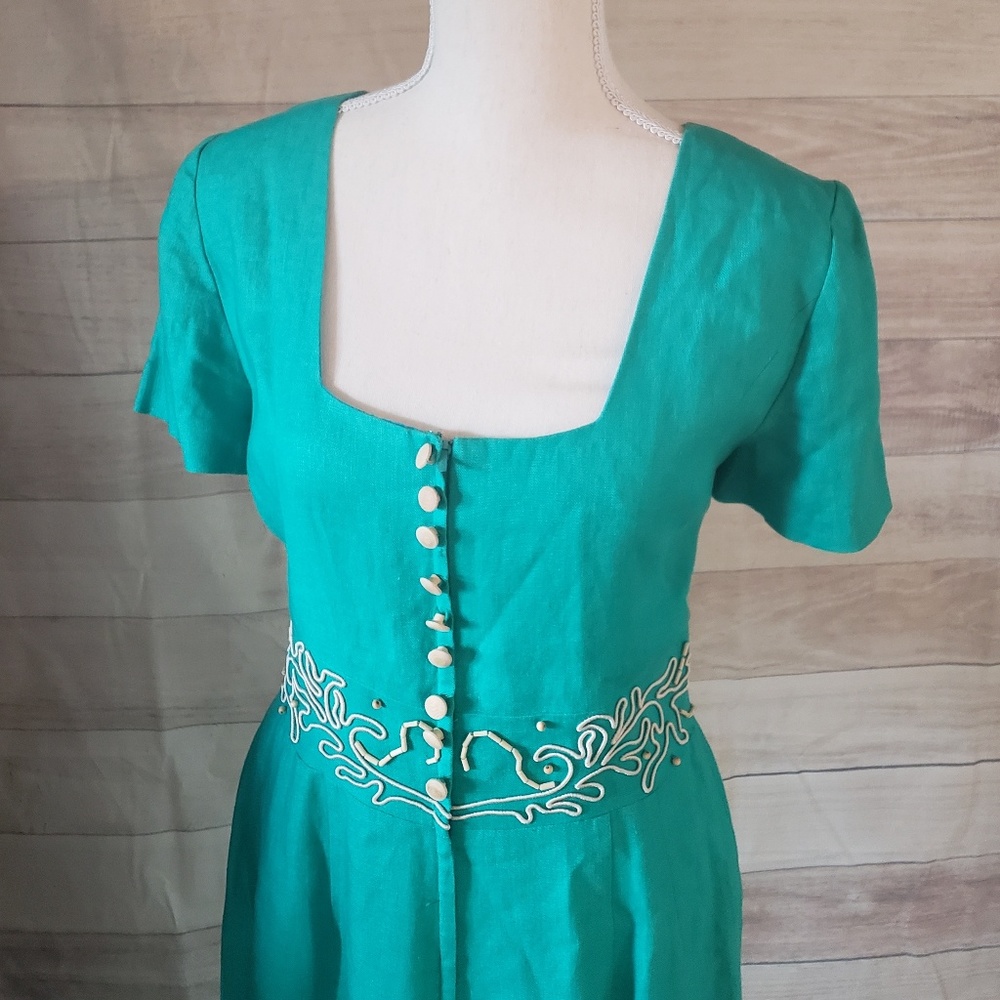 SOLD 🦋 Vintage Seafoam Linen Maxi Dress